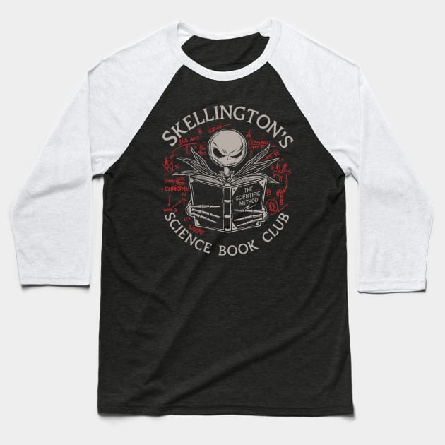 Skellington's Science Book Club Baseball T-Shirt by DeepFriedArt